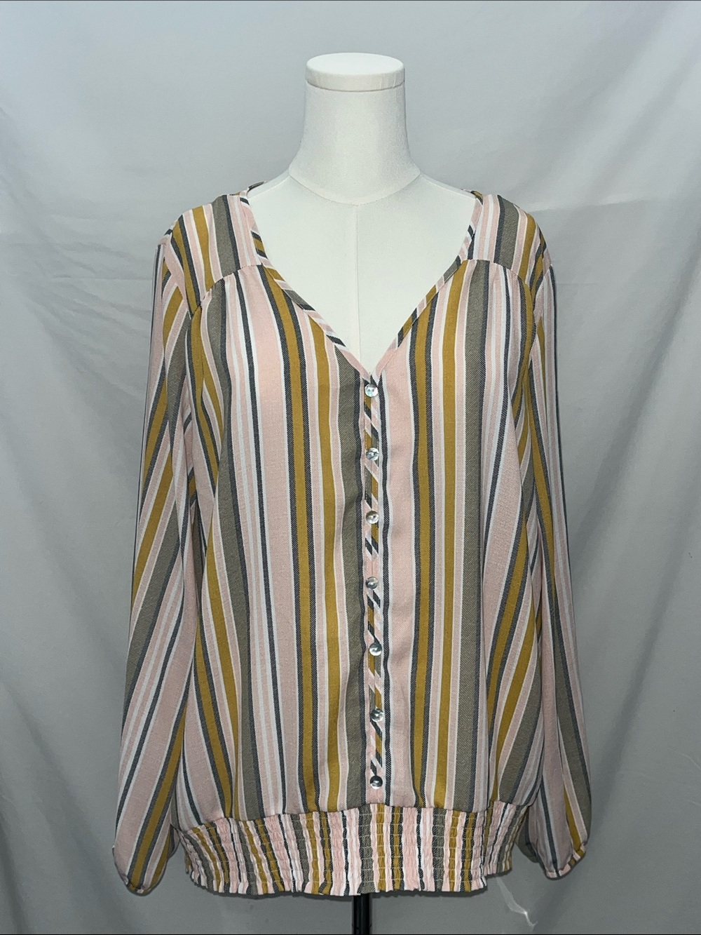 Apt. 9 Striped Button-Front Blouse in Pink, Mustard and Gray